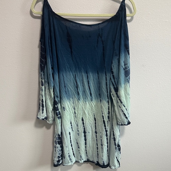 Blue Dip-Dye Cold Shoulder Long Sleeve Top - Picture 10 of 12